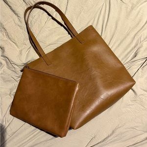 Faux Leather Handbag & Makeup Bag Set